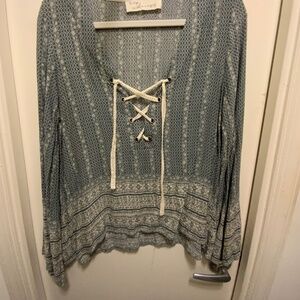 Boho Angel Sleeve Criss-Cross Blouse